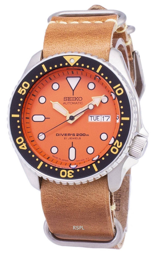 Seiko automaattinen SKX011J1 LS18 Diver 200M Japaniin teki ruskea nahka hihna Miesten Kello