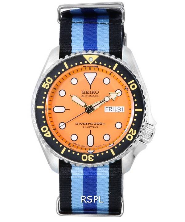 Seiko Orange Dial automaattinen sukeltaja SKX011J1-var-NATO20 200M miesten kello