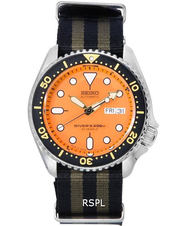 Seiko Orange Dial automaattinen sukeltaja SKX011J1-var-NATO21 200M miesten kello