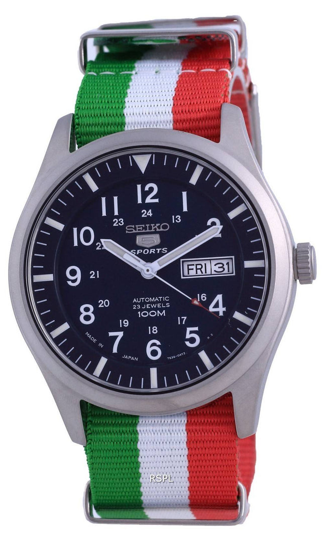 Seiko 5 urheilu automaattinen polyesteri SNZG11J1-var-NATO23 100M miesten kello