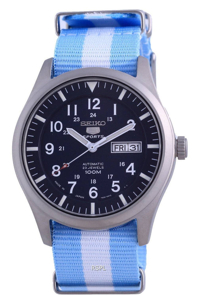 Seiko 5 urheilu automaattinen polyesteri SNZG11J1-var-NATO24 100M miesten kello