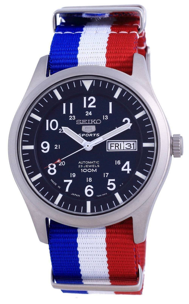 Seiko 5 urheilu automaattinen polyesteri SNZG11J1-var-NATO25 100M miesten kello