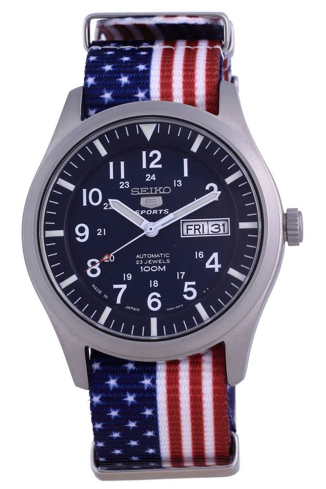 Seiko 5 urheilu automaattinen polyesteri SNZG11J1-var-NATO27 100M miesten kello