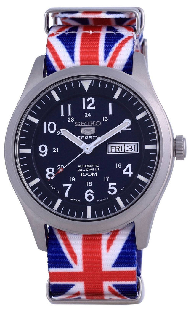 Seiko 5 urheilu automaattinen polyesteri SNZG11J1-var-NATO28 100M miesten kello