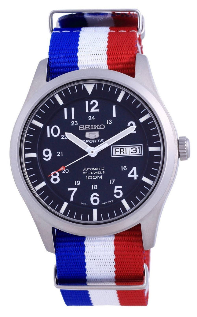 Seiko 5 urheilu automaattinen polyesteri SNZG11K1-var-NATO25 100M miesten kello