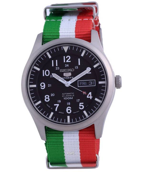 Seiko 5 urheilu automaattinen polyesteri SNZG15J1-var-NATO23 100M miesten kello