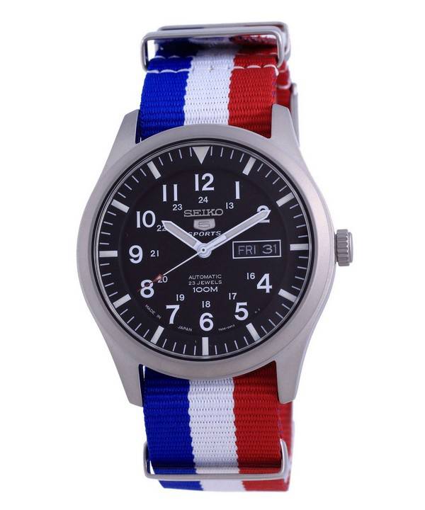 Seiko 5 urheilu automaattinen polyesteri SNZG15J1-var-NATO25 100M miesten kello