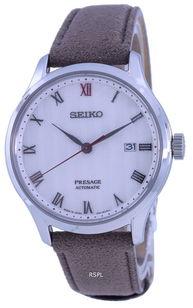 Seiko Presage Zen Garden valkoinen kellotaulu nahkahihna automaattinen SRPG25 SRPG25J1 SRPG25J miesten kello