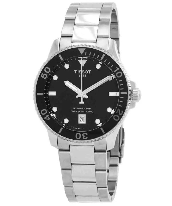 Tissot T-Sport Seastar 1000 ruostumattomasta teräksestä valmistettu musta kellotaulu kvartsisukelluksen T120.410.11.051.00 300M