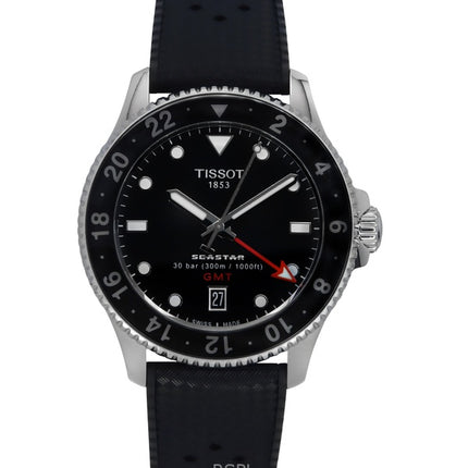 Tissot Seastar 1000 GMT kumihihna, musta kellotaulu kvartsisukelluksen T120.852.17.051.00 300M miesten kello