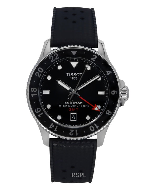 Tissot Seastar 1000 GMT kumihihna, musta kellotaulu kvartsisukelluksen T120.852.17.051.00 300M miesten kello