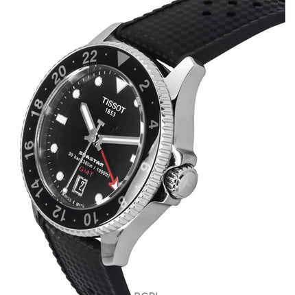 Tissot Seastar 1000 GMT kumihihna, musta kellotaulu kvartsisukelluksen T120.852.17.051.00 300M miesten kello