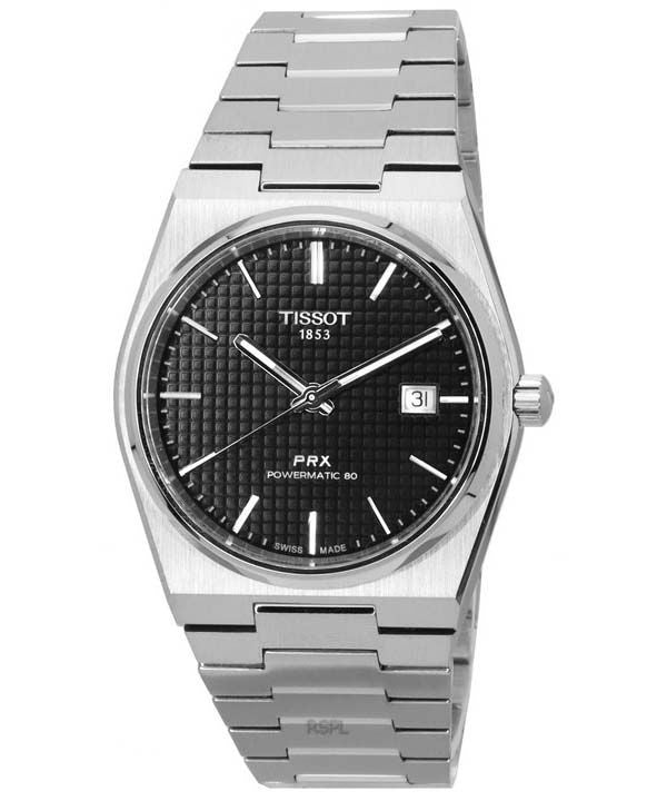 Tissot PRX T-Classic Powermatic 80 ruostumattomasta teräksestä valmistettu musta kellotaulu T137.407.11.051.00 T1374071105100 10