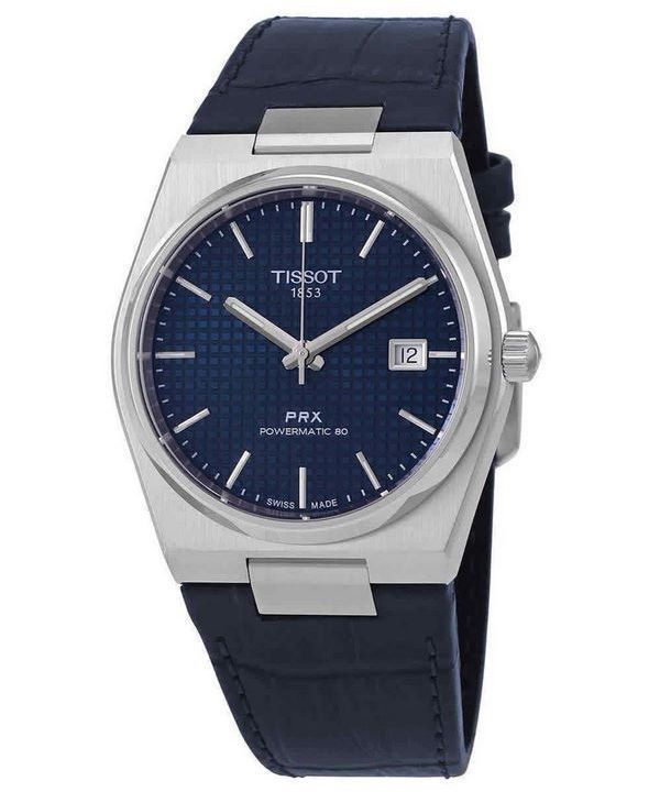 Tissot PRX Powermatic 80 nahkahihna, sininen kellotaulu, automaattinen T137.407.16.041.00 100M miesten kello