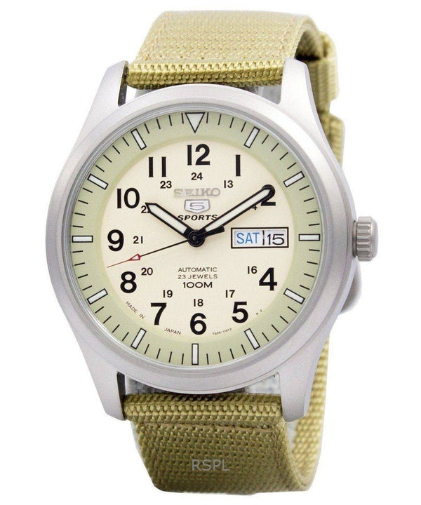 Kunnostettu Seiko 5 Military Stainless Steal Beige kellotaulu automaattinen SNZG07J1 100M miesten kello