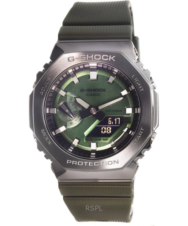 Kunnostettu Casio G-Shock analoginen digitaalinen vihreä kellotaulu hartsihihna, kvartsi GM-2100B-3A 200M miesten kello