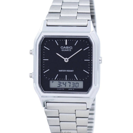 Kunnostettu Casio Vintage analoginen digitaalinen ruostumattomasta teräksestä valmistettu musta kellotaulu AQ-230A-1DHDF Unisex kello