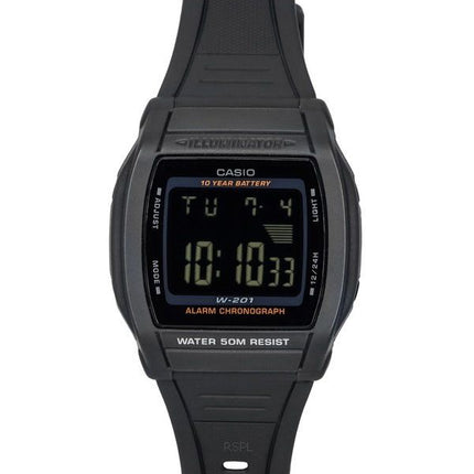 Casio digitaalinen urheiluhartsihihna, musta kellotaulu kvartsi W-201-1B miesten kello