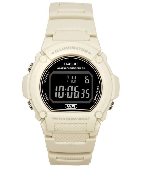 Casio Standard Illuminator digitaalinen valkoinen hartsihihna kvartsi W-219HC-8B miesten kello