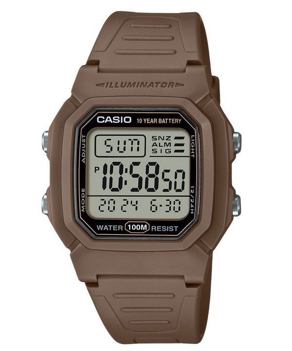 Casio Digital Brown Dual Time Resin Range Quartz W-800H-5AV 100M Miesten kello