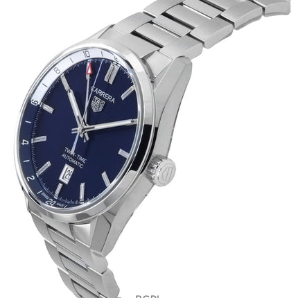 Tag Heuer Carrera Twin-Time GMT ruostumattomasta teräksestä valmistettu sininen kellotaulu automaattinen WBN201A.BA0640 100M mie