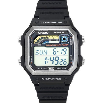 Casio Standard digitaalinen musta hartsihihna kvartsi WS-1600H-1A 100M miesten kello