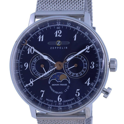 Zeppelin LZ 129 Hindenburg Moon Phase Blue Dial Quartz 7036M-3 7036M3 miesten kello