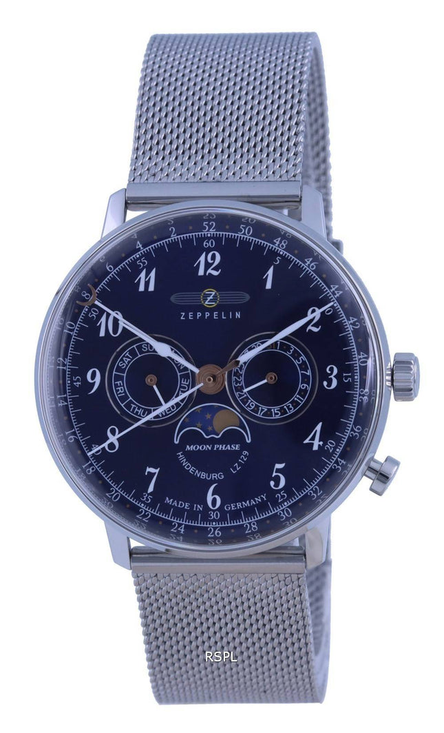 Zeppelin LZ 129 Hindenburg Moon Phase Blue Dial Quartz 7036M-3 7036M3 miesten kello