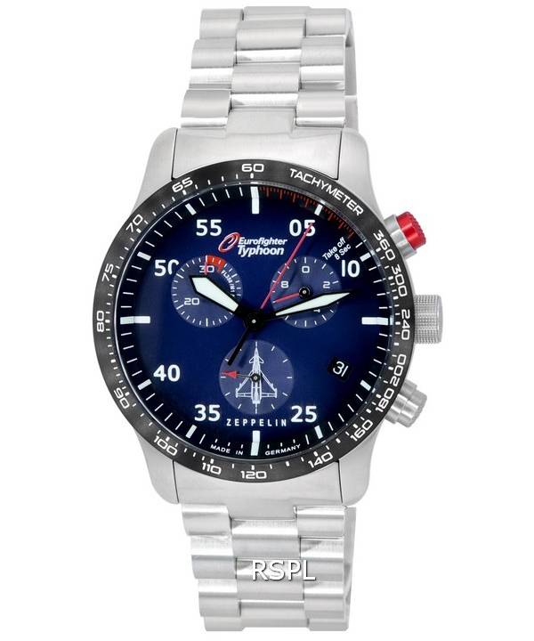 Zeppelin Eurofighter Chronograph Blue Dial Quartz 7298M-3_SET 7298M3_SET 100M Miesten kello rannekkeilla