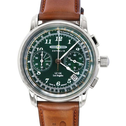 Zeppelin LZ126 Los Angeles Chronograph nahkahihna vihreä kellotaulu Quartz 76144 miesten kello