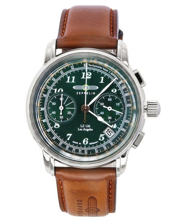 Zeppelin LZ126 Los Angeles Chronograph nahkahihna vihreä kellotaulu Quartz 76144 miesten kello