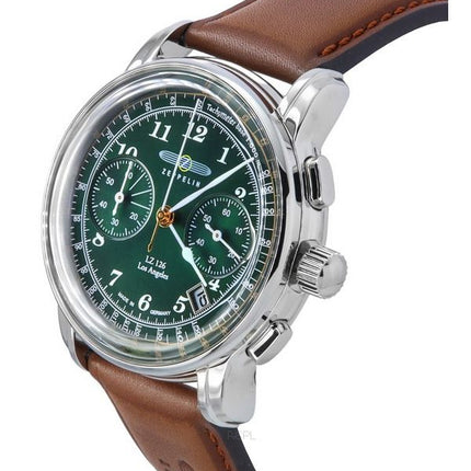 Zeppelin LZ126 Los Angeles Chronograph nahkahihna vihreä kellotaulu Quartz 76144 miesten kello