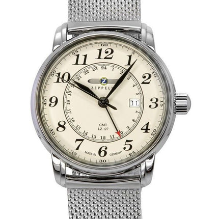 Zeppelin LZ127 Graf GMT ruostumaton teräs beige kellotaulu Quartz 7642M5 miesten kello