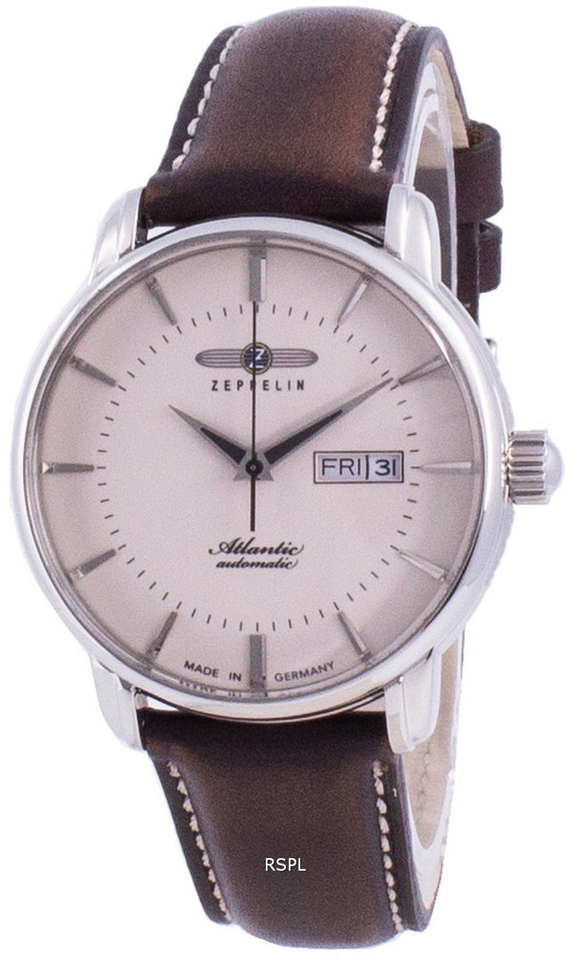 Zeppelin Atlantik Beige Dial nahkahihna automaattinen 8466-5 84665 miesten kello