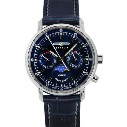 Zeppelin LZ14 Marine Moonphase nahkaranneke, sininen kellotaulu kvartsi 86353 naisten kello