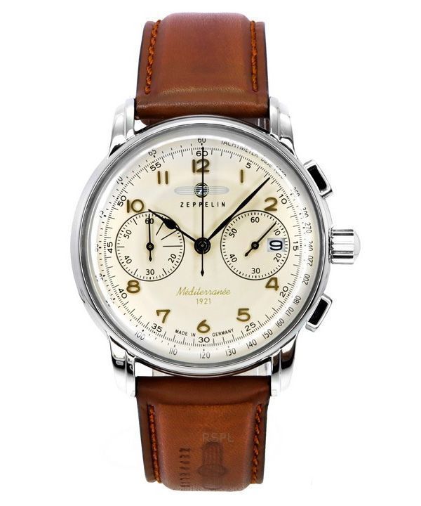 Zeppelin Mediterranee Chronograph nahkaranneke beige kellotaulu kvartsi 96705 miesten kello