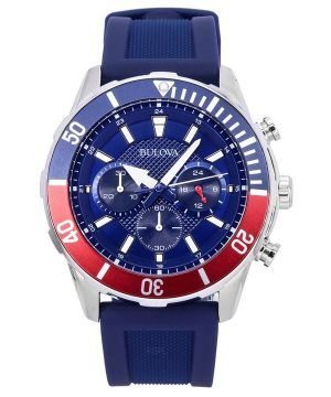 Bulova Sports Chronograph Silikonihihna Sininen kellotaulu kvartsi 98K111 100M miesten kello lahjapakkauksella