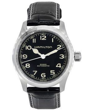 Hamilton Khaki Field Murph nahkaranneke musta kellotaulu automaattinen H70405730 100M miesten kello