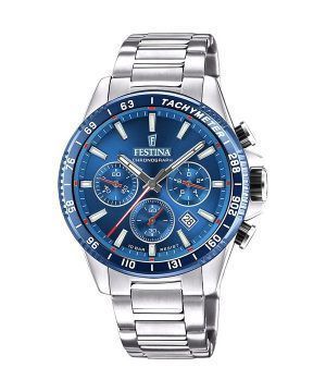 Festina Timeless Chronograph ruostumaton teräs sininen kellotaulu kvartsi F20560-3 100M miesten kello