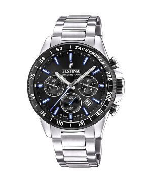 Festina Timeless Chronograph ruostumattomasta teräksestä valmistettu musta kellotaulu kvartsi F20560-5 100M miesten kello