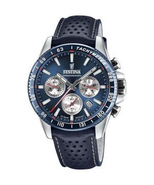 Festina Timeless Chronograph Nahkahihna Sininen Kellotaulu Kvartsi F20561-2 100M Miesten kello