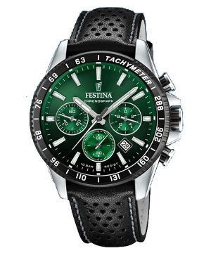 Festina Timeless Chronograph nahkaranneke vihreä kellotaulu kvartsi F20561-5 100M miesten kello