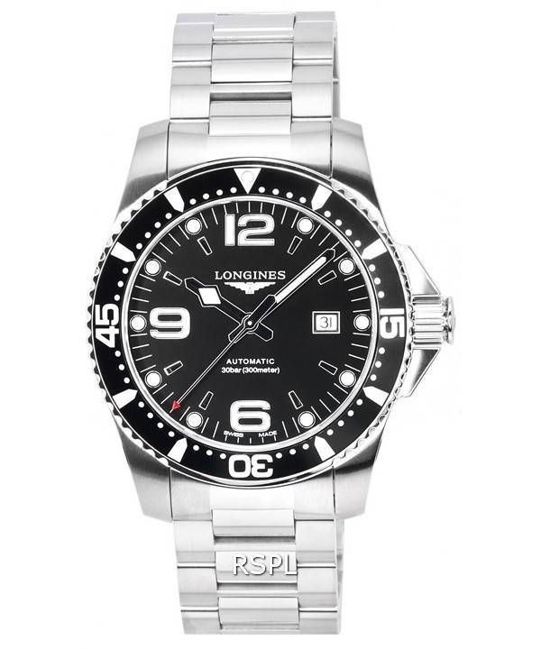 Longines HydroConquest Sunray Black Super-LumiNova kellotaululla automaattisella sukeltajalle L3.841.4.56.6 300M miesten kello