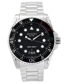 Gucci Dive XL Edelstahl schwarzes Zifferblatt Quarz Taucheruhr YA136208A 200M Herrenuhr