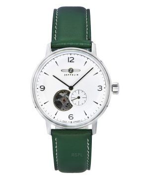Zeppelin LZ129 Hindenburg vihreä nahkaranneke avoin sydän valkoinen kellotaulu automaattinen 80661N miesten kello