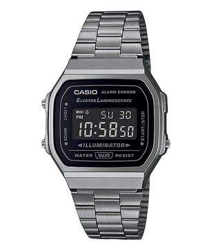 Casio Vintage digitaalinen ruostumattomasta teräksestä valmistettu rannekoru musta kellotaulu kvartsi A168WGG-1B unisex kello