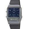 Casio Vintage analoginen digitaalinen Dual Time ruostumattomasta teräksestä valmistettu rannerengas sininen kellotaulu kvartsi A