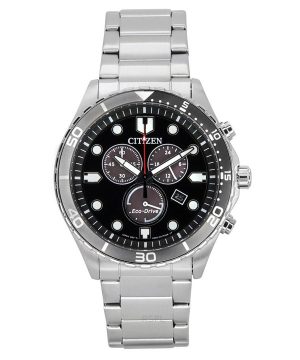 Citizen Sporty-Aqua Chronograph ruostumattomasta teräksestä valmistettu musta kellotaulu Eco-Drive AT2568-82E 100M miesten kello