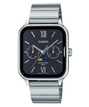 Casio Standard Analog Moon Phase ruostumaton teräs musta kellotaulu kvartsi MTP-M305D-1A2V miesten kello