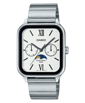 Casio Standard Analog Moon Phase ruostumaton teräs valkoinen kellotaulu kvartsi MTP-M305D-7A2V miesten kello